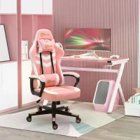 Vinsetto Pink Gaming Chair, Ergonomic with Lumbar Support, Headrest, Swivel Wheel, PVC Leather Gamer Desk Chair for Home Office(m-10)