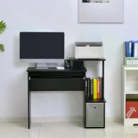 HOMCOM Computer Desk with Sliding Keyboard Tray Storage Drawer Shelf Home Office Workstation Black(m-14)