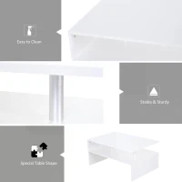 HOMCOM 2-Tier Coffee Table, Modern Living Room Table with Open Shelf, Centre Table with Metal Poles and Elevated Base, White(m-4)