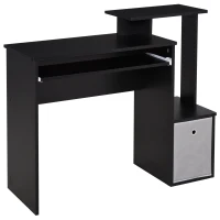 HOMCOM Computer Desk with Sliding Keyboard Tray Storage Drawer Shelf Home Office Workstation Black(m-1)