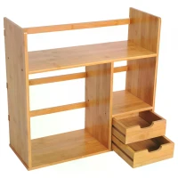 HOMCOM Desk Organiser Compartments Desktop Bookshelf Stationery Storage Shelf Document File Holder with 2 Drawers 2-way Reversed Use Bamboo(m-11)