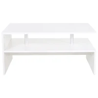 HOMCOM 2-Tier Coffee Table, Modern Living Room Table with Open Shelf, Centre Table with Metal Poles and Elevated Base, White(m-9)