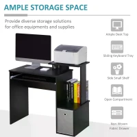 HOMCOM Computer Desk with Sliding Keyboard Tray Storage Drawer Shelf Home Office Workstation Black(m-4)