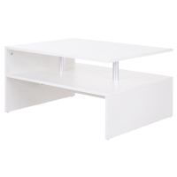 HOMCOM 2-Tier Coffee Table, Modern Living Room Table with Open Shelf, Centre Table with Metal Poles and Elevated Base, White