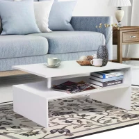 HOMCOM 2-Tier Coffee Table, Modern Living Room Table with Open Shelf, Centre Table with Metal Poles and Elevated Base, White(m-10)