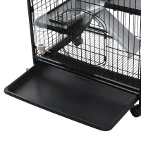 PawHut knaagdierkooi rolbare kooi voor kleine dieren 3-laags hamsterkooi met voerbak waterfles wielen bodempan meerdere deuren staal PP kunststof nylon zwart 64 x 43,5 x 93 cm(m-4)