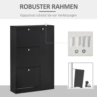 HOMCOM schoenenkast schoenenrek schoenenrek met 3 kleppen en trekstang 22-28 paar 80x24x120cm zwart(m-6)