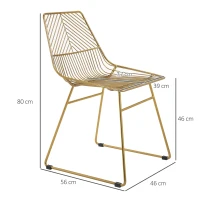 HOMCOM set van 2 eetkamerstoelen keukenstoelen met rugleuning en anti-slip poten voor woonkamer, studeerkamer en café, luxe, modern, metaal goud 46 x 56 x 80 cm(m-3)