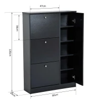 HOMCOM schoenenkast schoenenrek schoenenrek met 3 kleppen en trekstang 22-28 paar 80x24x120cm zwart(m-3)