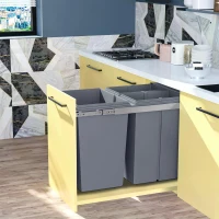 HOMCOM Kitchen Recycle Waste Bin Pull Out Soft Close Dustbin Recycling Cabinet Trash Can Grey (40L (1x20L+2x10L))(m-2)