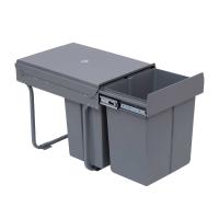 HOMCOM 40L Pull Out Kitchen Recycle Waste Bin with Soft Close Dustbin Recycling Cabinet Trash Can Grey (1x20L+2x10L))