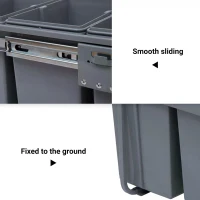 HOMCOM Kitchen Recycle Waste Bin Pull Out Soft Close Dustbin Recycling Cabinet Trash Can Grey (40L (1x20L+2x10L))(m-6)