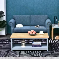 HOMCOM Coffee Table, 2-tier Centre Table with Storage Shelf and Wood Grain Tabletop, Rustic Living Room Table, Grey(m-9)