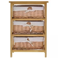 HOMCOM 3 Drawer Dresser Wicker Basket Storage Shelf Unit Wooden Frame Home Organisation Cabinet Bedroom Office Furniture Natural Finish(m-9)