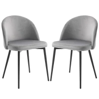 HOMCOM set van 2 eetkamerstoelen keukenstoelen gestoffeerde stoel design stoel met rugleuning gestoffeerde fauteuil synthetisch suède fauteuil fluweel metalen poten grijs 49x50x77cm(m-1)