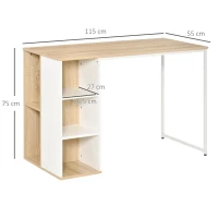 HOMCOM bureau boekenkast computer tafel bureau tafel met planken grote opbergruimte spaanplaat metaal eiken + wit 115 x 55 x 75 cm(m-2)