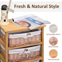 HOMCOM 3 Drawer Dresser Wicker Basket Storage Shelf Unit Wooden Frame Home Organisation Cabinet Bedroom Office Furniture Natural Finish(m-5)