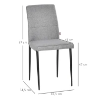 HOMCOM set van 4 keukenstoelen eetkamerstoelen bureaustoel met rugleuning gestoffeerde fauteuil kunstleer fauteuil houten poten grijs 41,5 x 54,5 x 87cm(m-3)