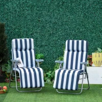 Outsunny 2Pc Folding Sun Loungers Set-Blue/White(m-2)