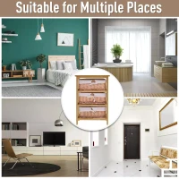 HOMCOM 3 Drawer Dresser Wicker Basket Storage Shelf Unit Wooden Frame Home Organisation Cabinet Bedroom Office Furniture Natural Finish(m-6)