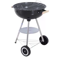 Outsunny Outdoor Portable Round Charcoal BBQ Grill with Wooden Handle, Bottom Shelves, Easy Cleaning for Party Patio(m-9)