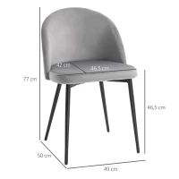 HOMCOM set van 2 eetkamerstoelen keukenstoelen gestoffeerde stoel design stoel met rugleuning gestoffeerde fauteuil synthetisch suède fauteuil fluweel metalen poten grijs 49x50x77cm(m-3)