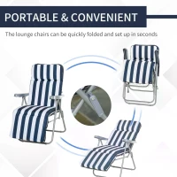 Outsunny 2Pc Folding Sun Loungers Set-Blue/White(m-6)