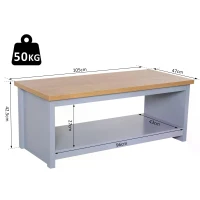 HOMCOM Coffee Table, 2-tier Centre Table with Storage Shelf and Wood Grain Tabletop, Rustic Living Room Table, Grey(m-3)