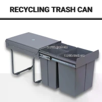HOMCOM Kitchen Recycle Waste Bin Pull Out Soft Close Dustbin Recycling Cabinet Trash Can Grey (40L (1x20L+2x10L))(m-4)