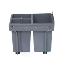 HOMCOM Kitchen Recycle Waste Bin Pull Out Soft Close Dustbin Recycling Cabinet Trash Can Grey (40L (1x20L+2x10L))(m-13)