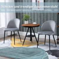 HOMCOM set van 2 eetkamerstoelen keukenstoelen gestoffeerde stoel design stoel met rugleuning gestoffeerde fauteuil synthetisch suède fauteuil fluweel metalen poten grijs 49x50x77cm(m-4)