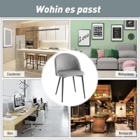 HOMCOM set van 2 eetkamerstoelen keukenstoelen gestoffeerde stoel design stoel met rugleuning gestoffeerde fauteuil synthetisch suède fauteuil fluweel metalen poten grijs 49x50x77cm(m-5)