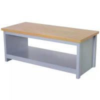 HOMCOM Coffee Table, 2-tier Centre Table with Storage Shelf and Wood Grain Tabletop, Rustic Living Room Table, Grey(m-1)