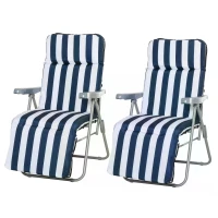Outsunny 2Pc Folding Sun Loungers Set-Blue/White(m-11)