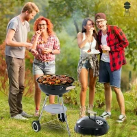Outsunny Outdoor Portable Round Charcoal BBQ Grill with Wooden Handle, Bottom Shelves, Easy Cleaning for Party Patio(m-6)