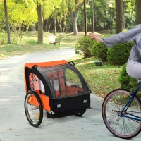 HOMCOM 2 Seat Bike Trailer Bicycle wagon for Kids Child Steel Frame Safety Harness Seat Carrier Orange Black 130 x 76 x 88 cm(m-9)