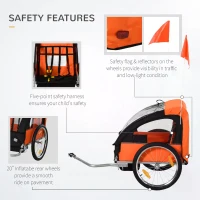HOMCOM 2 Seat Bike Trailer Bicycle wagon for Kids Child Steel Frame Safety Harness Seat Carrier Orange Black 130 x 76 x 88 cm(m-4)