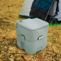 Outsunny 20L Portable Travel Mobile Toilet Outdoor Camping Handle WC with 2 Detachable Tanks & Push-button Operation, Grey(m-11)