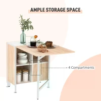 HOMCOM Foldable Drop Leaf Dining Table Folding Workstation for Small Space with Storage Shelves Cubes Oak & White(m-5)