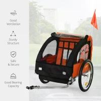 HOMCOM 2 Seat Bike Trailer Bicycle wagon for Kids Child Steel Frame Safety Harness Seat Carrier Orange Black 130 x 76 x 88 cm(m-5)