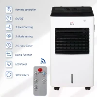HOMCOM 8.5L Portable Air Cooler, Heater, Humidifier with Ice Packs, 3 Speed, 3 Mode, 7.5H Timer, Remote, Air Cooling Fan for Bedroom, Home Office, White(m-8)