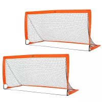 HOMCOM Set of 2 Football Goal Net 6 x 3 ft Foldable Outdoor Sport Training Teens Adults Football with Carrying Bag Orange(m-1)