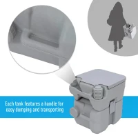 Outsunny 20L Portable Travel Mobile Toilet Outdoor Camping Handle WC with 2 Detachable Tanks & Push-button Operation, Grey(m-6)