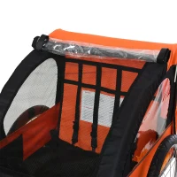 HOMCOM 2 Seat Bike Trailer Bicycle wagon for Kids Child Steel Frame Safety Harness Seat Carrier Orange Black 130 x 76 x 88 cm(m-10)
