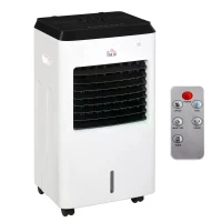 HOMCOM 8.5L Portable Air Cooler, Heater, Humidifier with Ice Packs, 3 Speed, 3 Mode, 7.5H Timer, Remote, Air Cooling Fan for Bedroom, Home Office, White(m-1)
