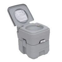 Outsunny 20L Portable Travel Mobile Toilet Outdoor Camping Handle WC with 2 Detachable Tanks & Push-button Operation, Grey(m-1)