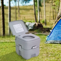 Outsunny 20L Portable Travel Mobile Toilet Outdoor Camping Handle WC with 2 Detachable Tanks & Push-button Operation, Grey(m-10)
