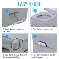 Outsunny 20L Portable Travel Mobile Toilet Outdoor Camping Handle WC with 2 Detachable Tanks & Push-button Operation, Grey(m-5)