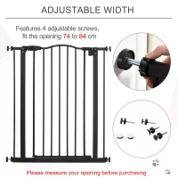 PawHut  Dog Safety Gate Indoor, 74-84cm Adjustable Metal Pet Gate w/ Auto-Close Door Double Locking Easy-Open Doors Stairs Black(m-7)