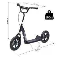 HOMCOM Bicycle Scooter, Kick Scooter for Kids, Big Wheel, 12" Tyres Height Adjustable, Steel Frame-Black(m-3)